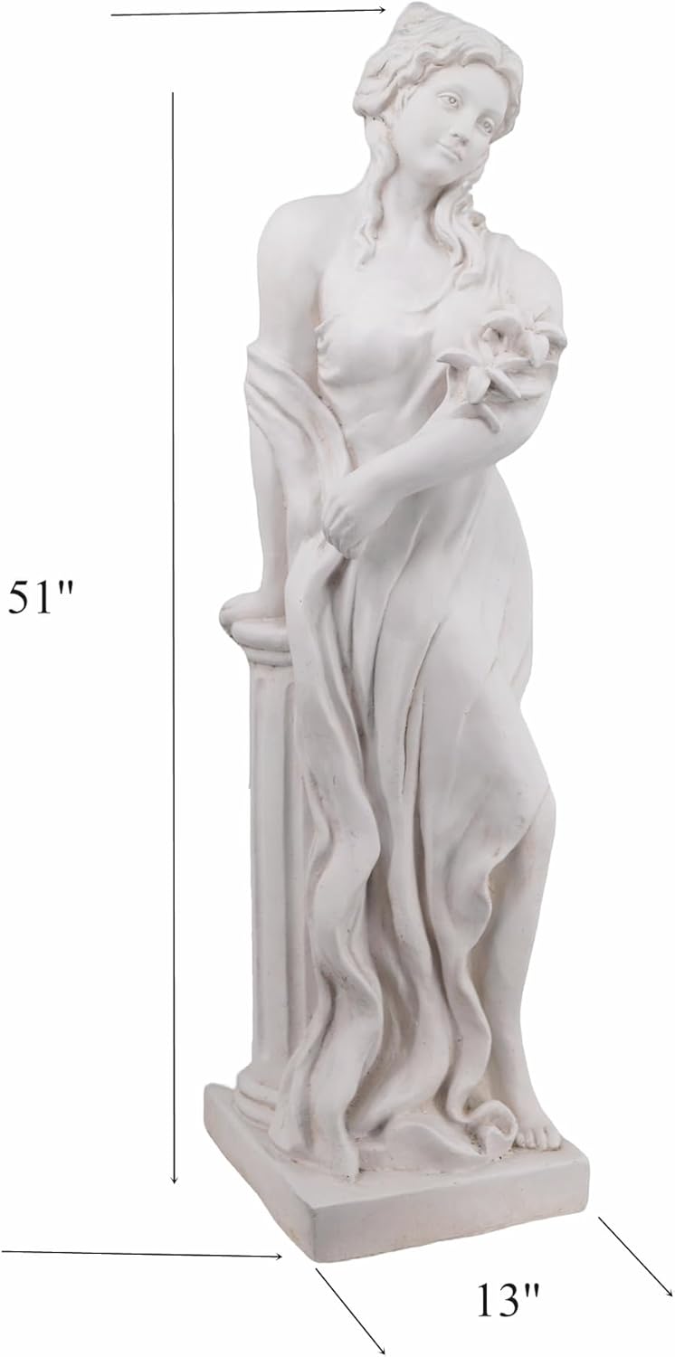 Outdoor Garden Nymph Statue 51 Inch Large Magnesium Oxide Sculpture Goddess of Spring Flowers Greek