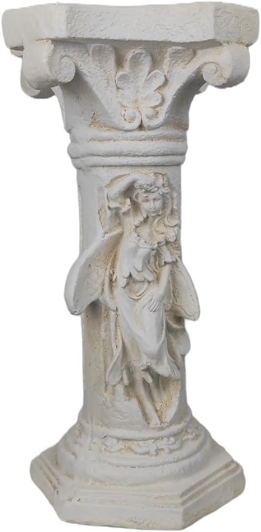 Vintage Weathered 21.3’’H Winged Angel Roman Column Statue Oxidized Magnesium Pedestal Base for