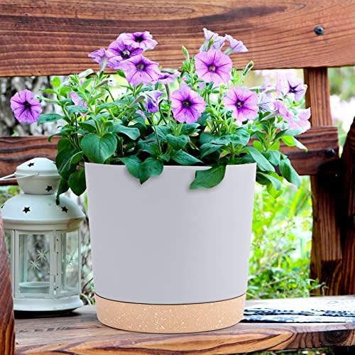 QCQHDU 8 inch Plant Pot, 2 Pack Planters for Indoor Plants with Drainage Holes & Saucer, Outdoor