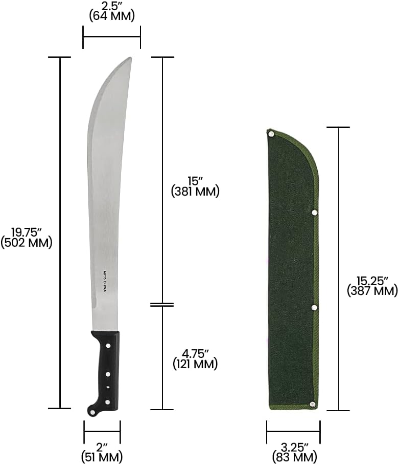 Zenport MP15 Machete with Sheath, 15-Inch, 15 Inch Carbon Steel Blades, Silver/Black