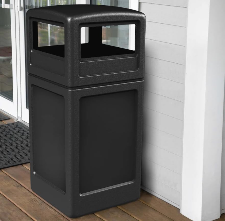 42 Gallon Square Black Waste Container and Dome Lid Set | Exterior Trash Can | Outdoor Trash Can