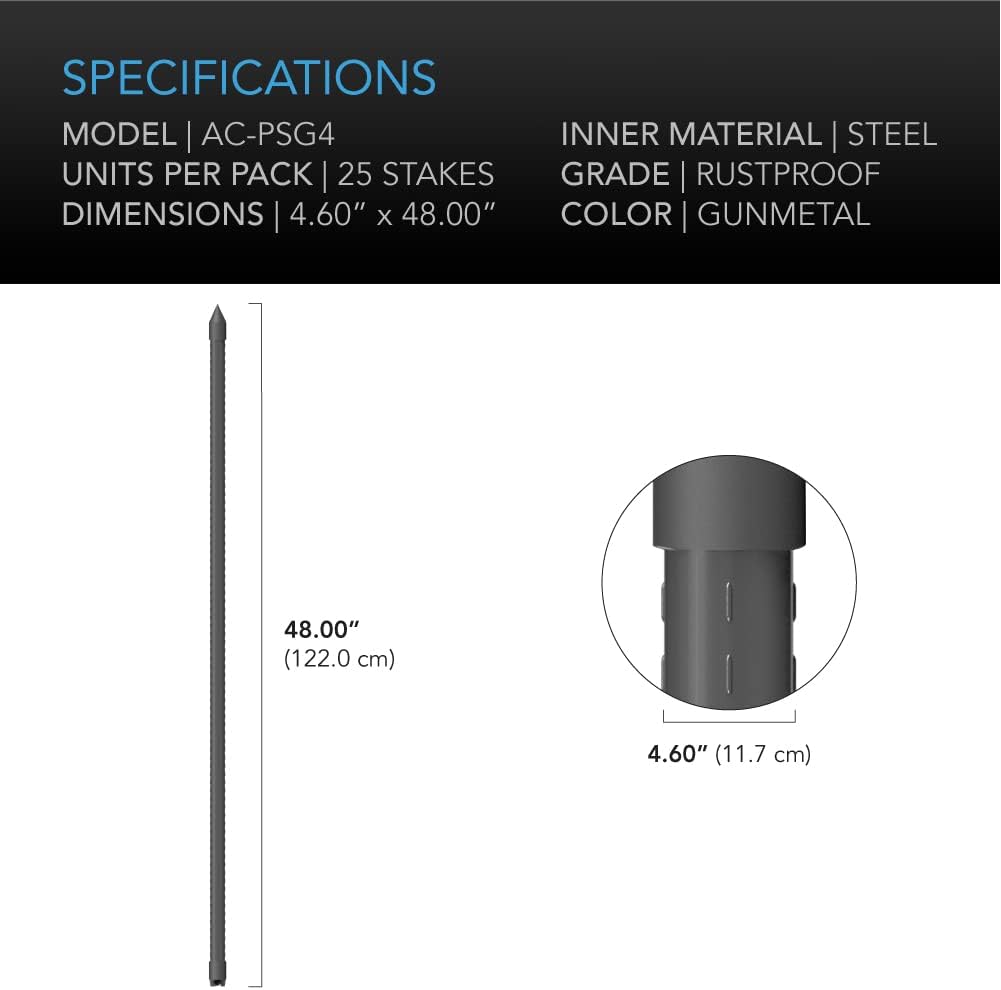 AC Infinity Garden Plant Stakes 48", Sturdy Metal Support Sticks with Protective Plastic Coating