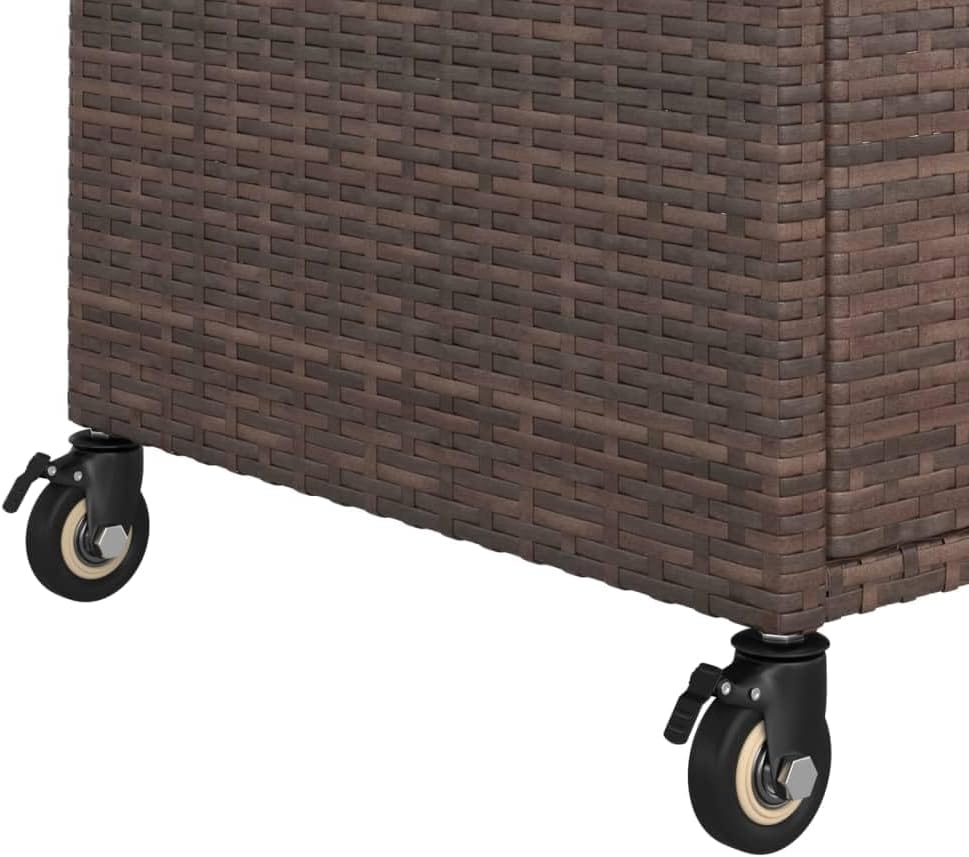 Outdoor Rolling Wicker Bar Cart with Drawer, Portable Bar Cart with Wheels, Patio Kitchen Island