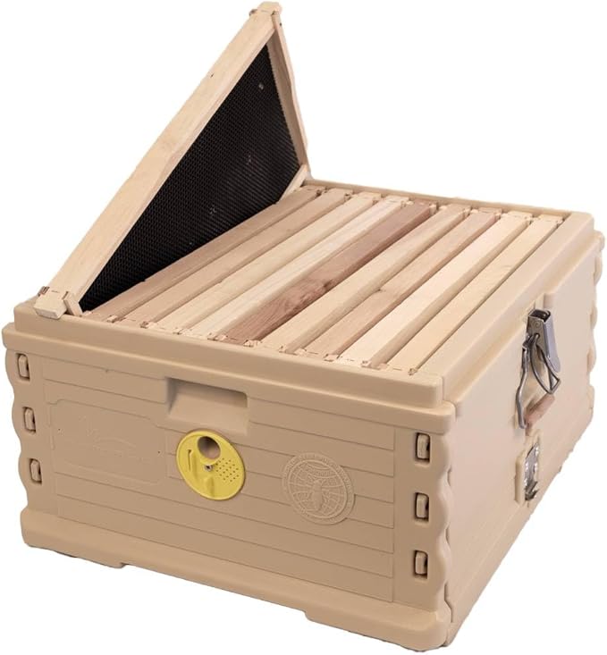 Apimaye Insulated Deep Super with 10 Wood Frames with Premier Double Waxed Foundation. (Tan Body