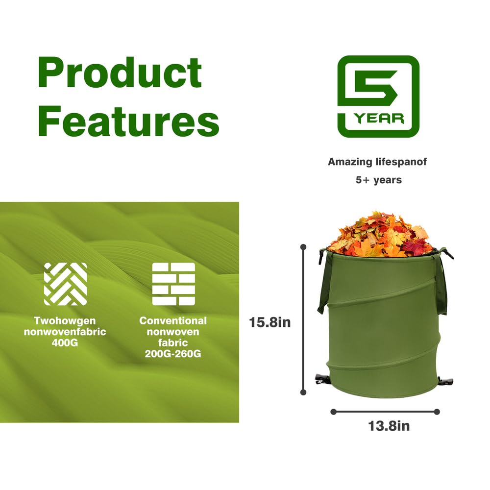 Collapsible Pop Up Trash Can, Outdoor Recycling Bin 13.8x15.8 in, 600D Oxford Cloth Yard Waste