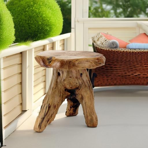 WELLAND Natural Cedar Stump Stool, 14" End Table, Live Edge Side Table, Plant Stand, Small