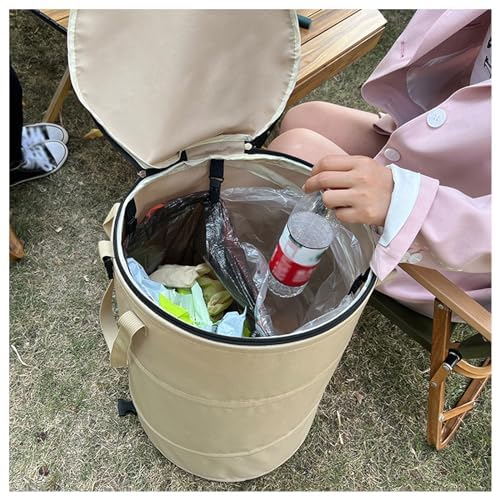 Pop up Camping Trash can with lid,Collapsible 24 Gallons Trash can with Sorting Clips,Garden