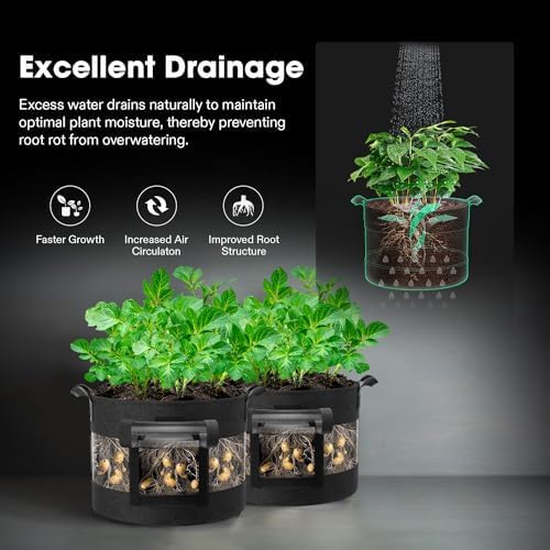 VIVOSUN 3-Pack 7 Gallon Visible Potato Grow Bags, 320G Thick Nonwoven Fabric Pots with Strap