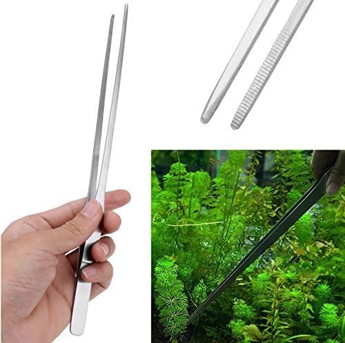 LGEGE 2pcs Long Handle Stainless Steel Straight and Curved Tweezers Nippers for Garden, Kitchen
