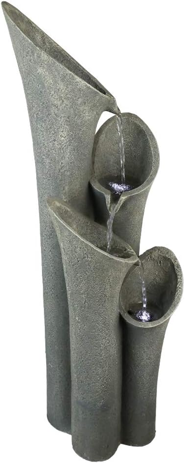 4-Tier Faux Stone LED Floor Fountain, 33.5 Inch Waterfall Outdoor Fountain LED Illuminated Water