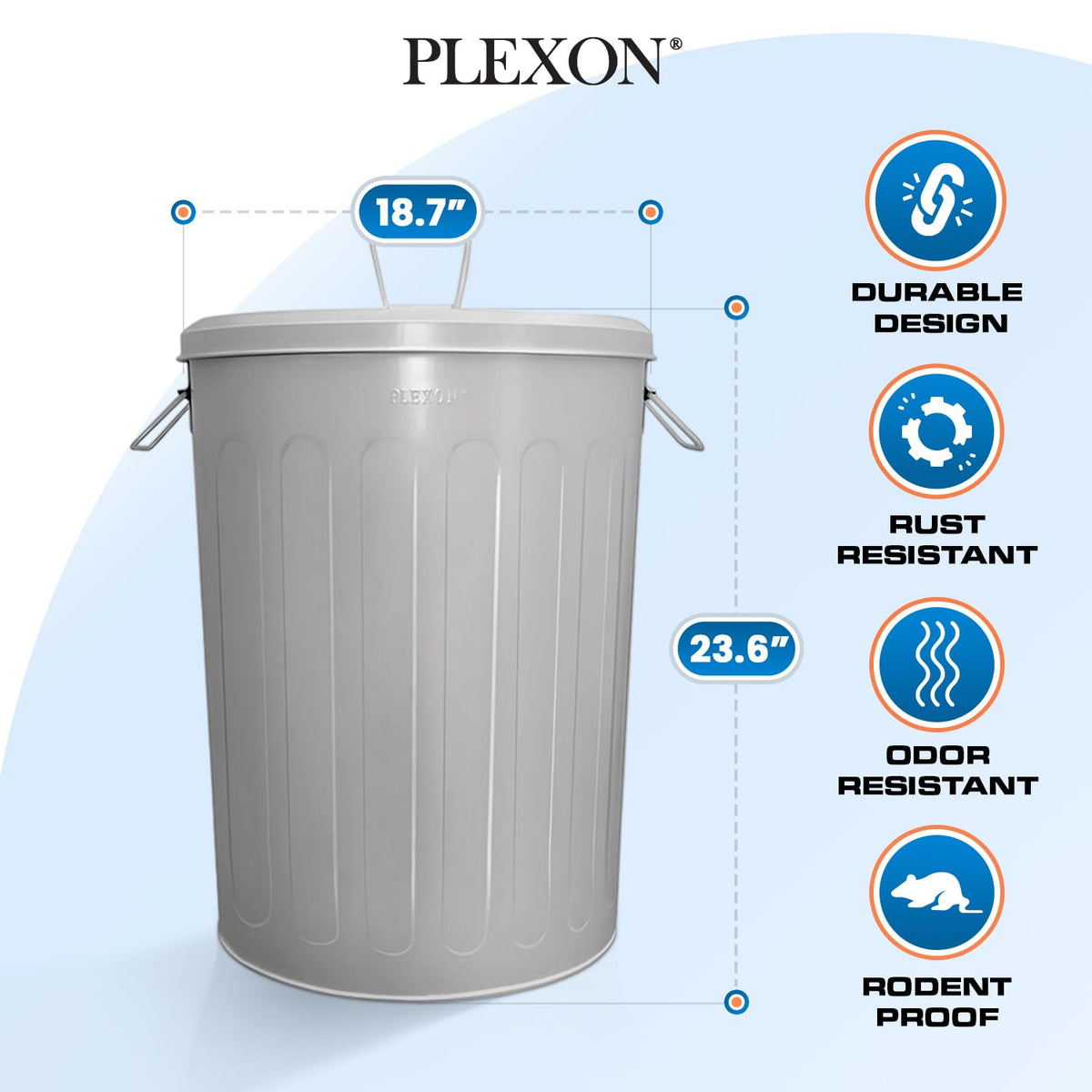 Plexon Large Metal Trash Can with Lid 20 Gallon, Decorative Outdoor Trash Can Heavy Duty Galvanized