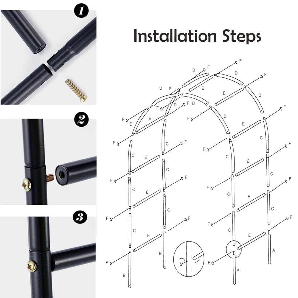 Thickened Tube Garden Arch,7.3ft Heavy-Duty Metal with 16mm Steel Tubes & 0.5mm Thickened Wall