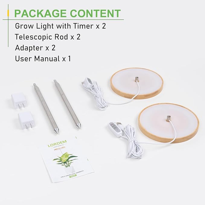 LORDEM Bamboo Grow Light for Indoor Plants, Full Spectrum LED Plant Grow Light, Height Adjustable