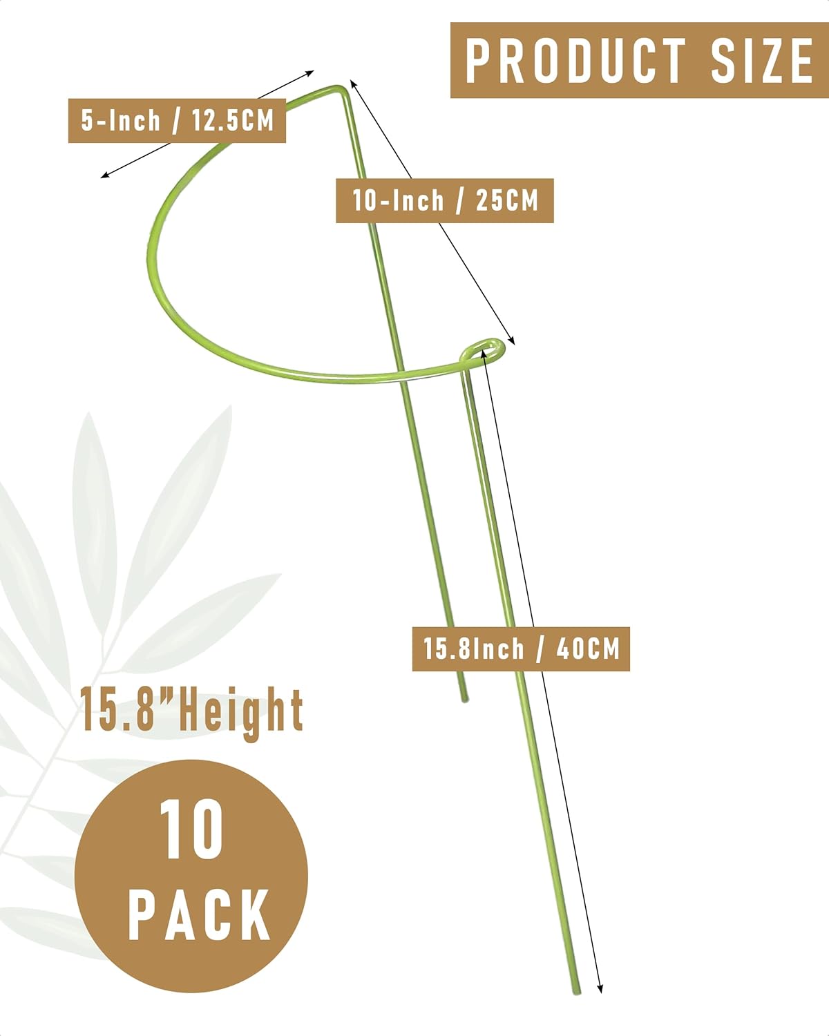 10-Pack Heavy Duty Garden Plant Stakes, 4.2mm Steel Plant Supports for Tomato Cages, Monstera