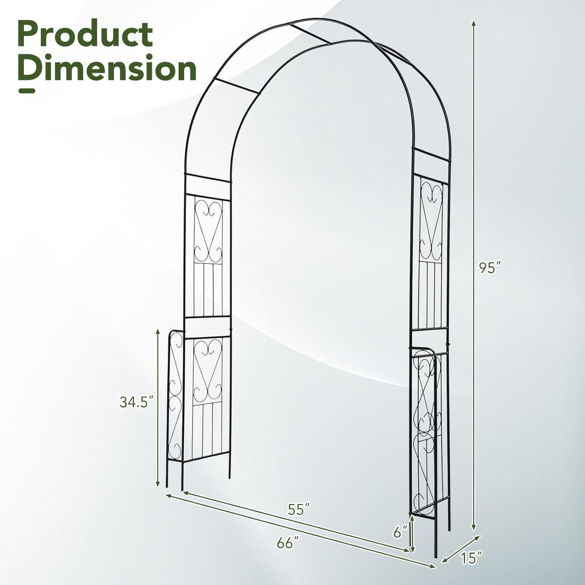 Happygrill Garden Arch Trellis, 7.9 FT Metal Pergola Arbor w/Elegant Pattern & Arc Top Design