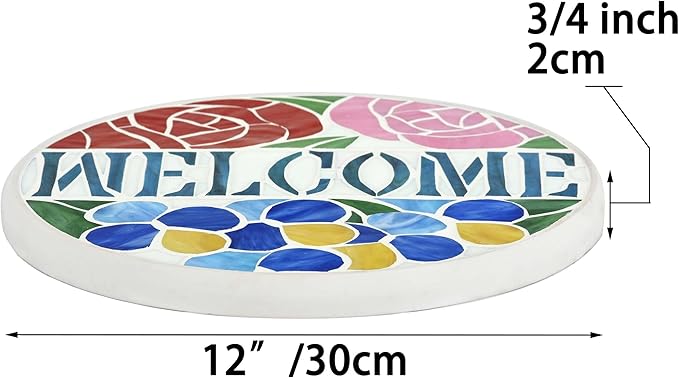 Bieye MSS002 Rose Flowers Tiffany Style Stained Glass Mosaic Decorative Stepping Stone for Garden