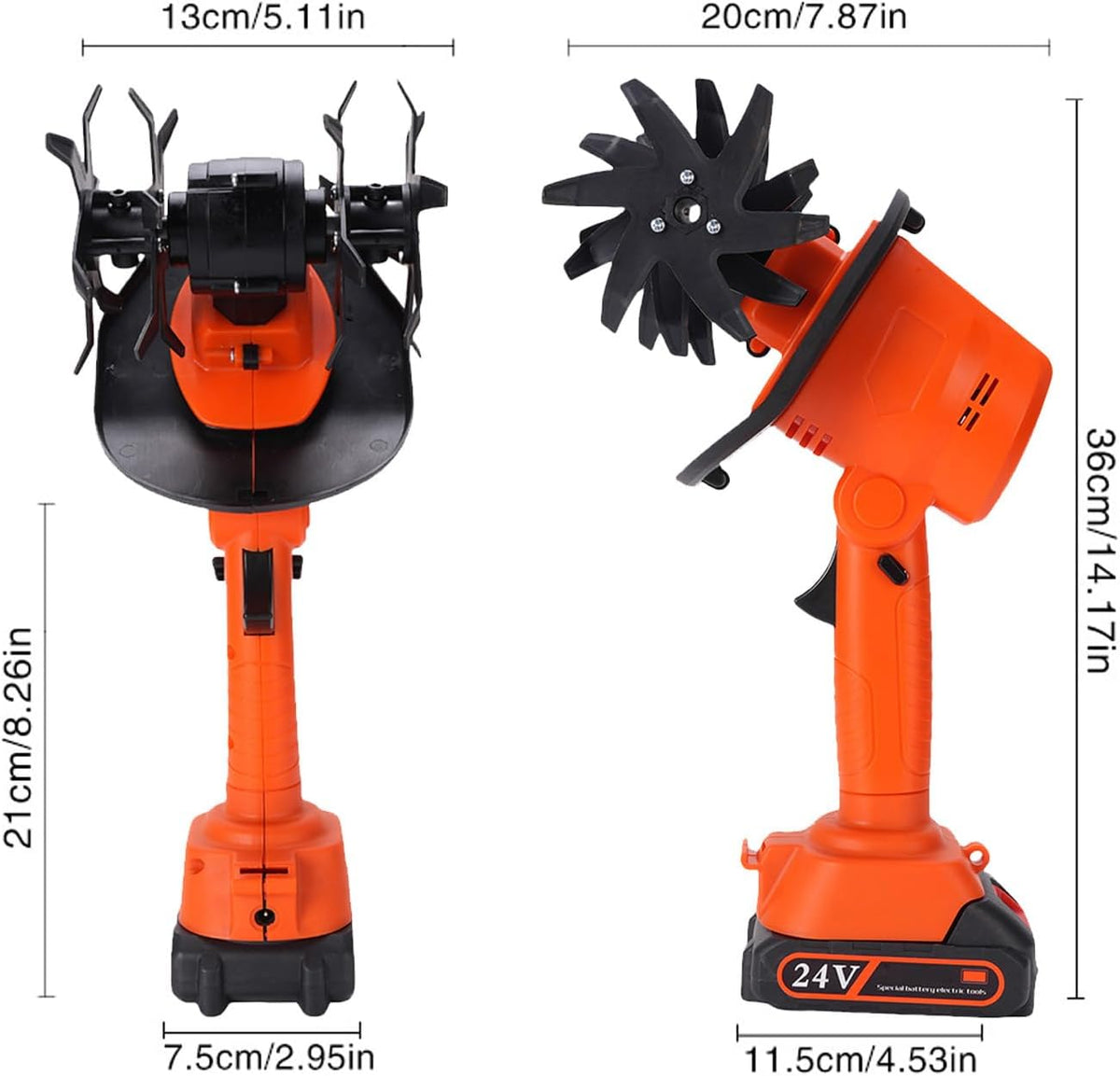 24V Cordless Electric Tiller with 2 Rechargeable Batteries, Handheld Garden Cultivator for Soil