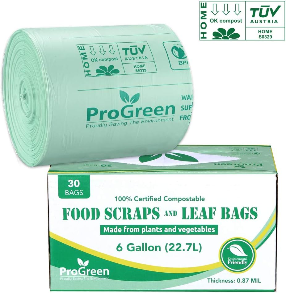 ProGreen Compostable Trash Bags, Extra Thick, Compost Kitchen Bin Bags, Food Scraps Yard Waste