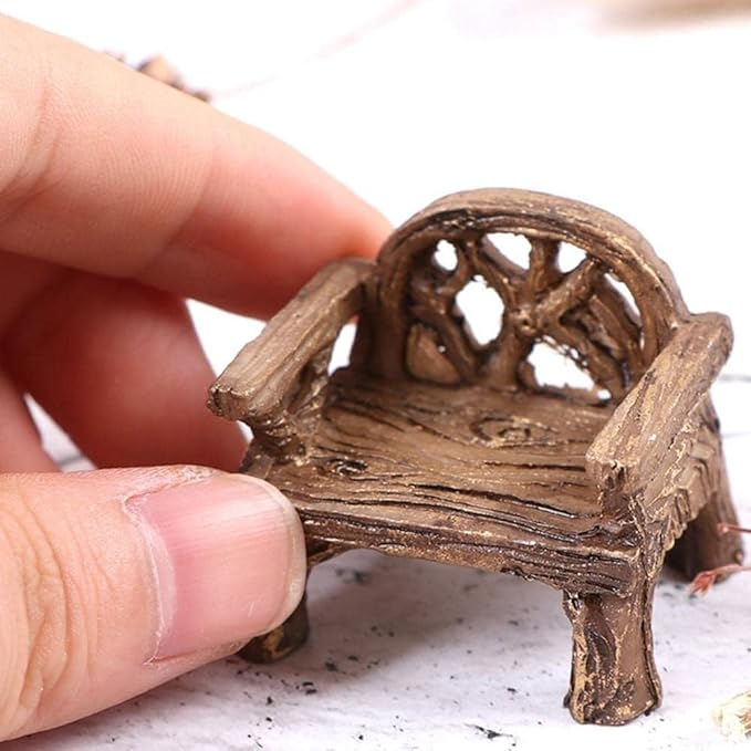 Brown Fairy Garden Furniture Ornaments Miniature Resin Chair Bench Doll House Decor Home Garden