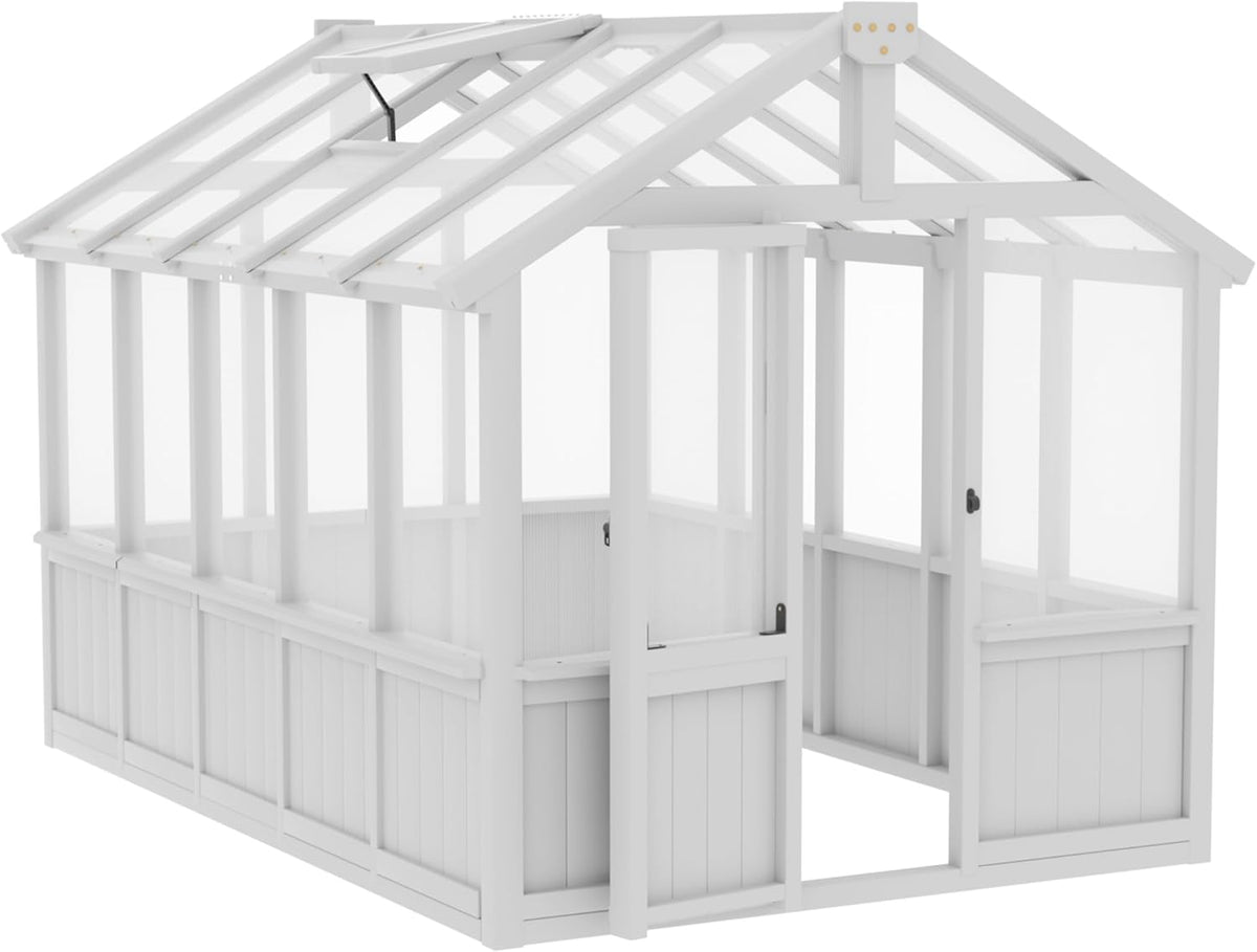 MUPATER 6 × 10 FT Cedar Wood Greenhouse for Outdoors, Outdoor Greenhouse With Polycarbonate Panels