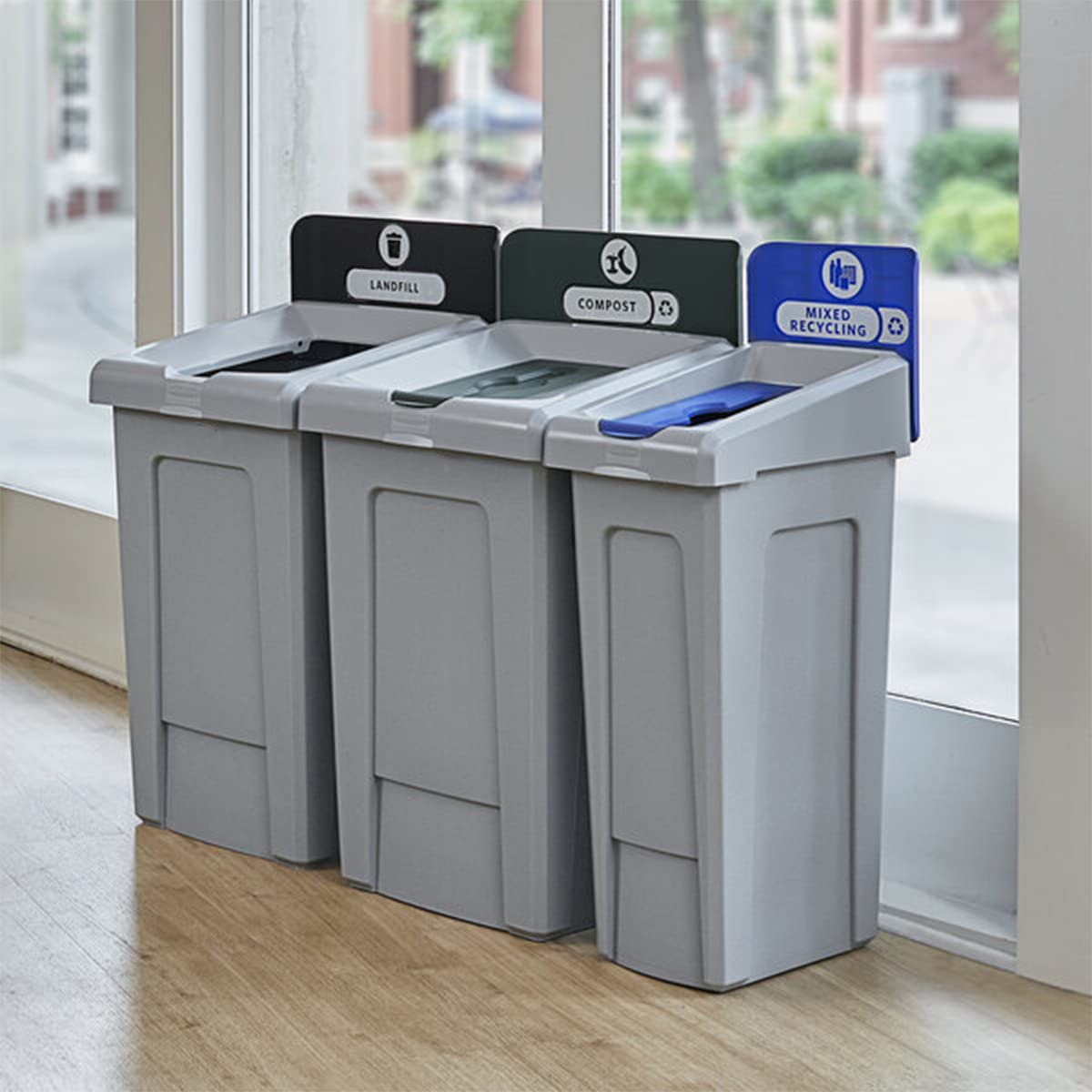 Stager Direct, 33 Gallon Landfill Recycling Station with Lid, Recycle Bin, Exterior Trash Can