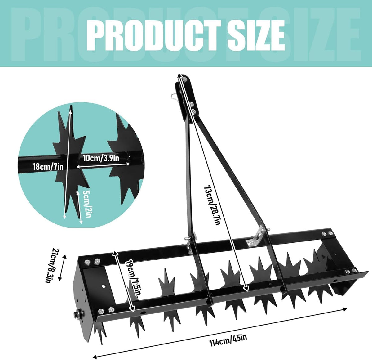 45" 3-Second Hooked Tow Aerator - 400 lbs Capacity Aerators with Galvanized Steel Spikes and