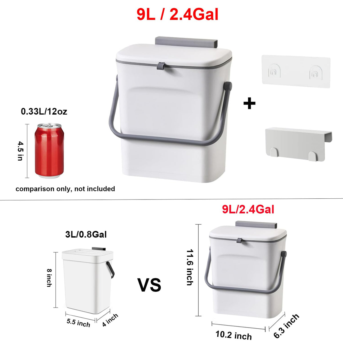 LALASTAR Small Trash Can with Lid, Kitchen Compost Bin for Countertop or Under Sink, Plastic