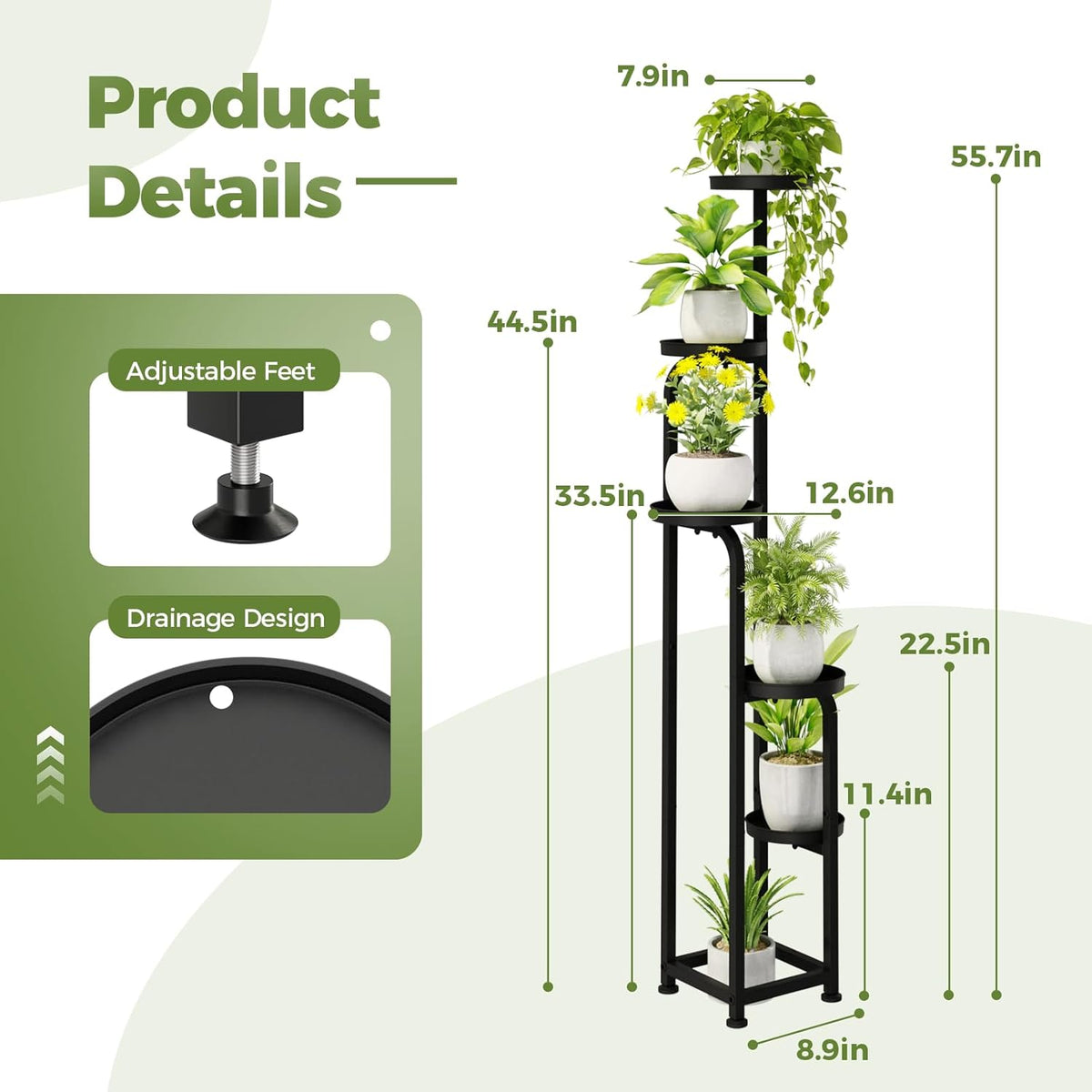 Bamworld Tall Plant Stand Indoor Outdoor, Corner Metal Flower Pot Stands for Multiple Plants, 5