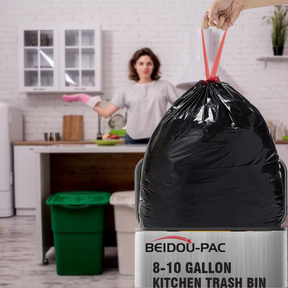 8-10 Gallon Trash Bags Drawstring, 600 Count Bulk, Black & Unscented Multi-purpose Garbage Bags for
