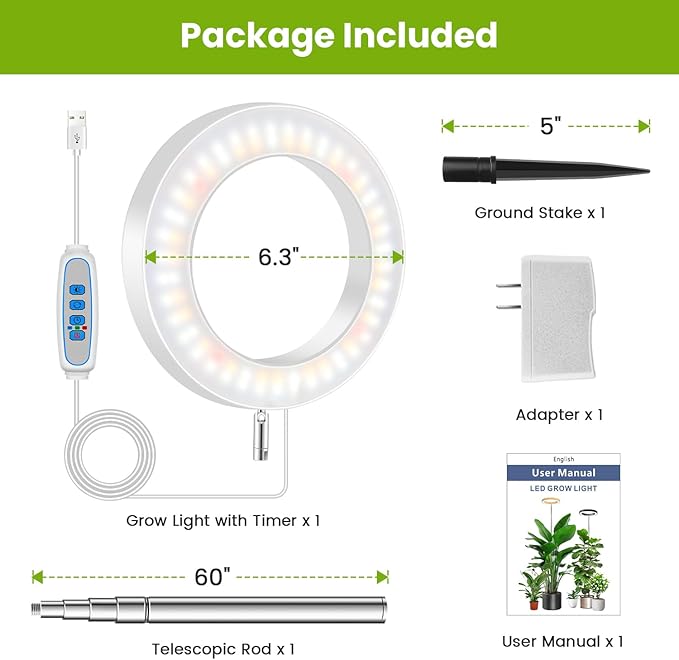 White Grow Light, Full Spectrum LED Plant Lights for Indoor Growing with 6/12/16H Timer, 3 Color