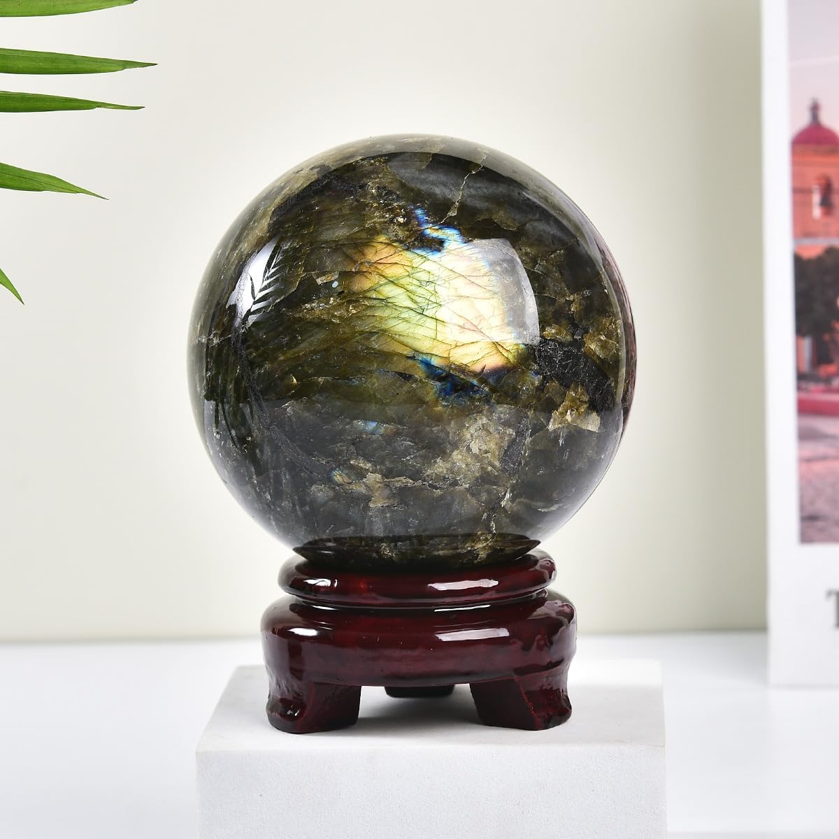 Labradorite Crystal Ball with Stand Large Crystals Sphere Decorative Ball Meditation Witchcraft