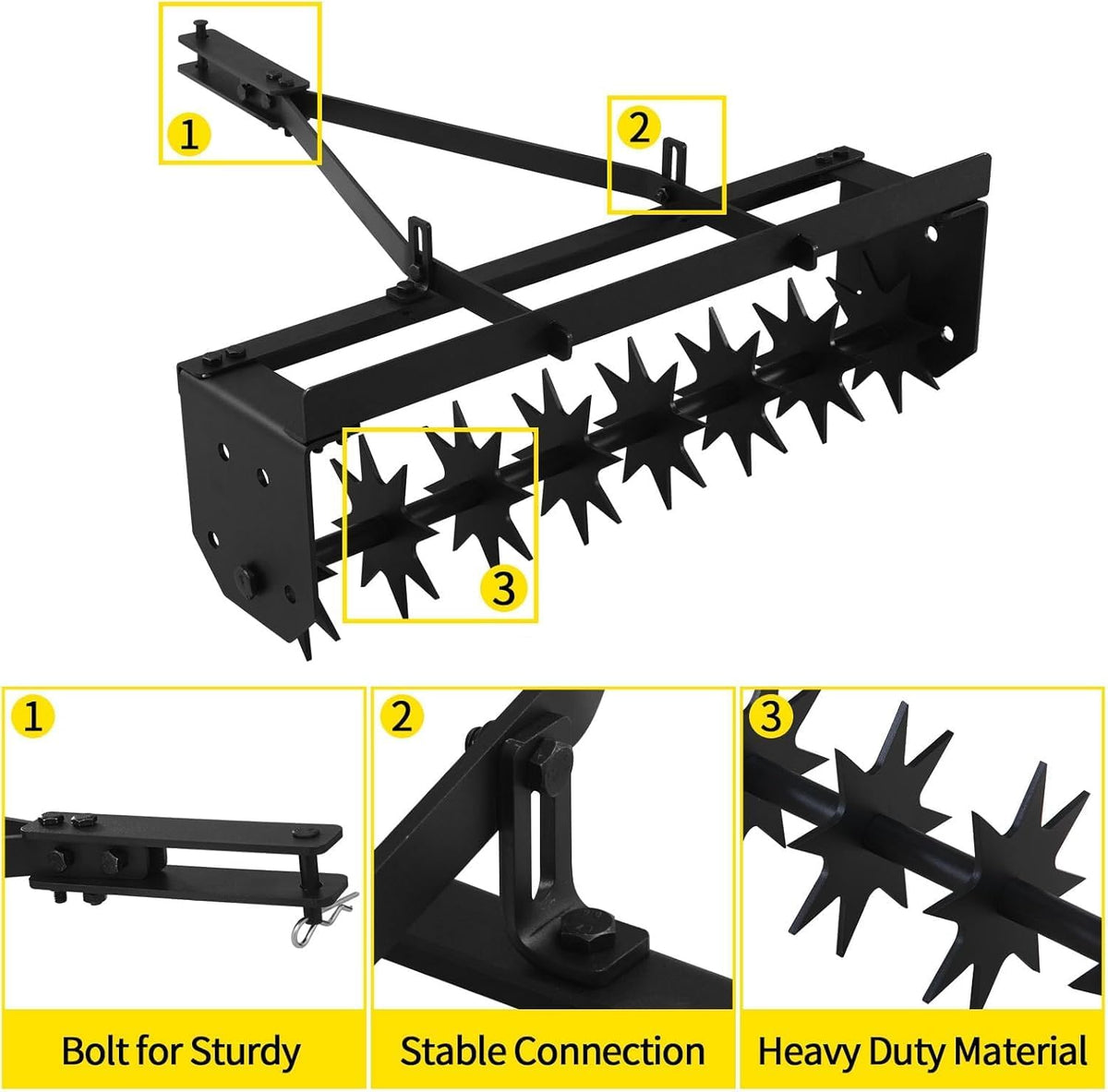 Tow Behind Lawn Aerator, 32" Heavy-Duty Core Aerator Tool, Manual Lawn Aerator, Plug Aerator with