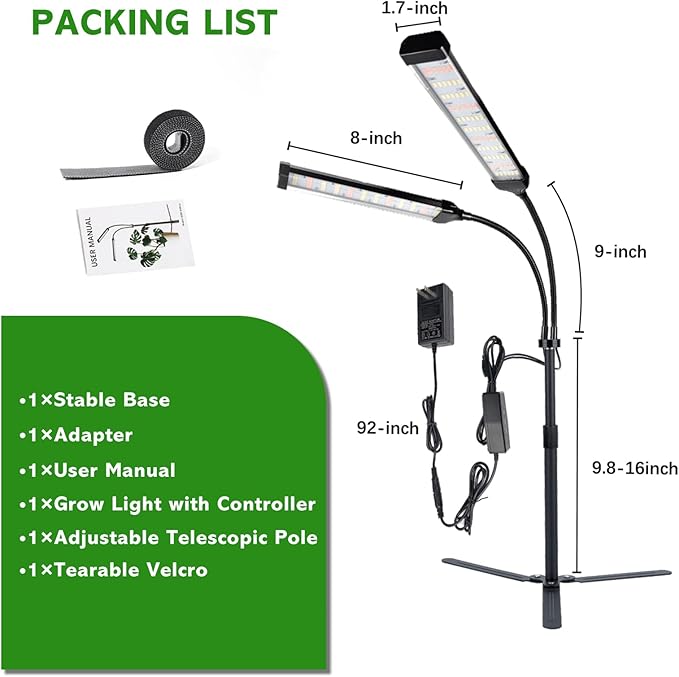 Grow Lights for Indoor Plants, Full Spectrum LED Plant Light Features a Telescoping Rod and a