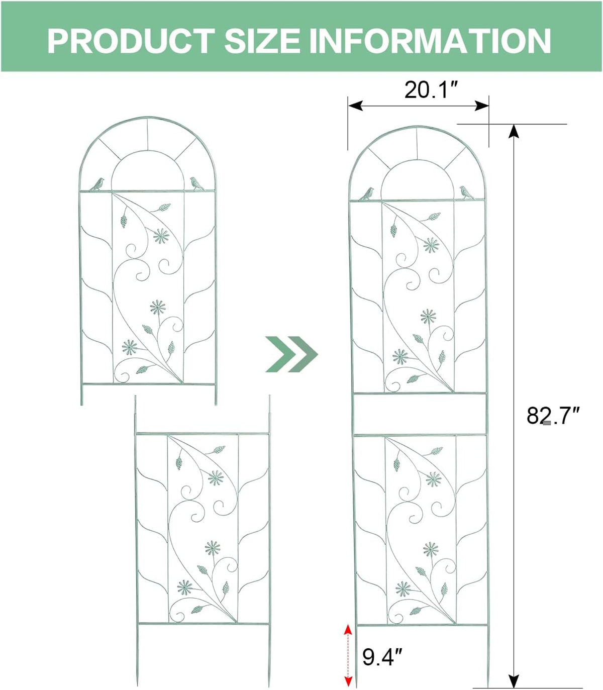 Sungmor Large Metal Garden Trellises for Climbing Plants - 82.5 Inch Tall & 2PC Green Pack