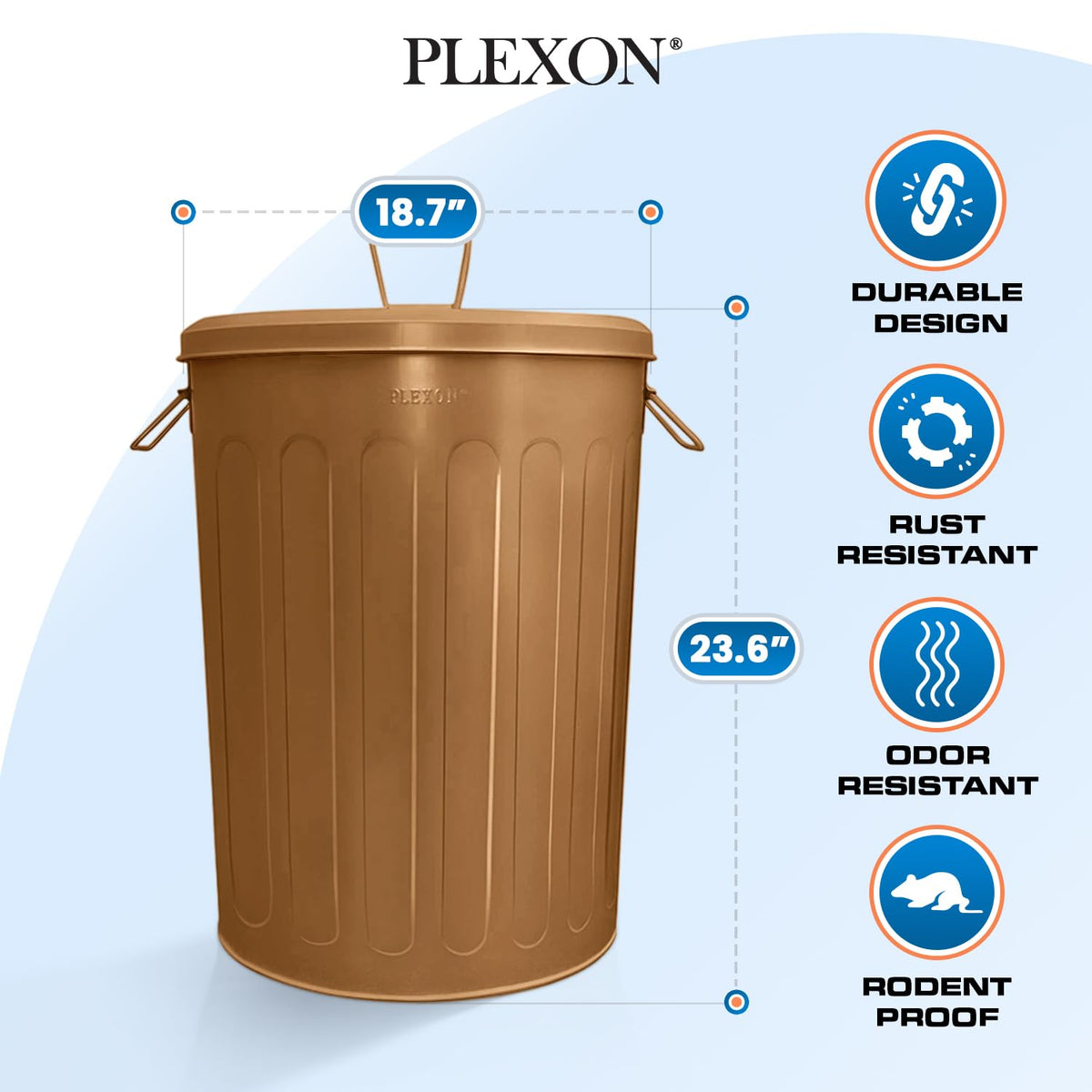 Plexon Large Metal Trash Can with Lid 20 Gallon, Decorative Outdoor Trash Can Heavy Duty Galvanized