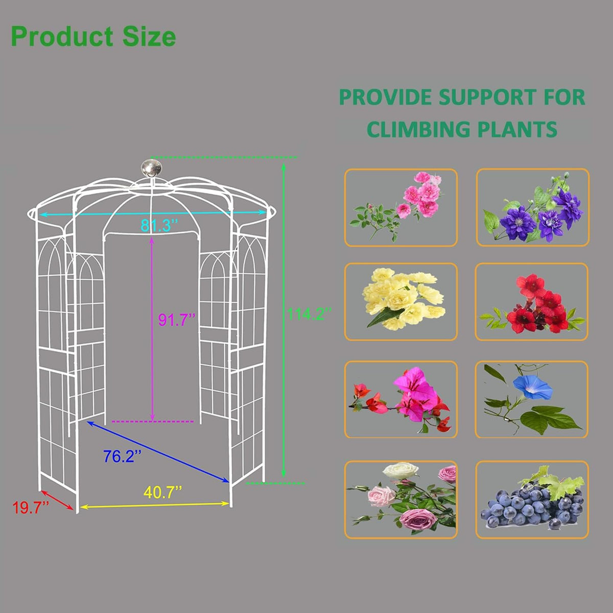 Metal Garden Trellis Arbor Arch Gazebo Birdcage Shape, Off White Pergola Pavilion fpr Climbing