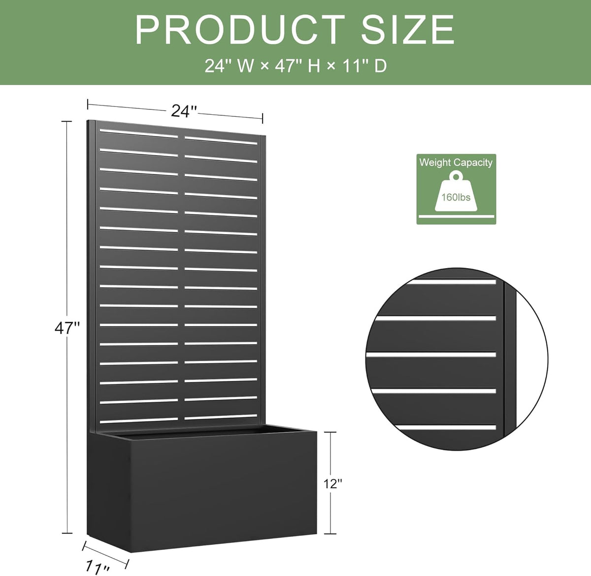 Casaphoria Metal Raised Garden Bed, 47"x24"x12" Planter Box for Climbing Plants, Vegetables &