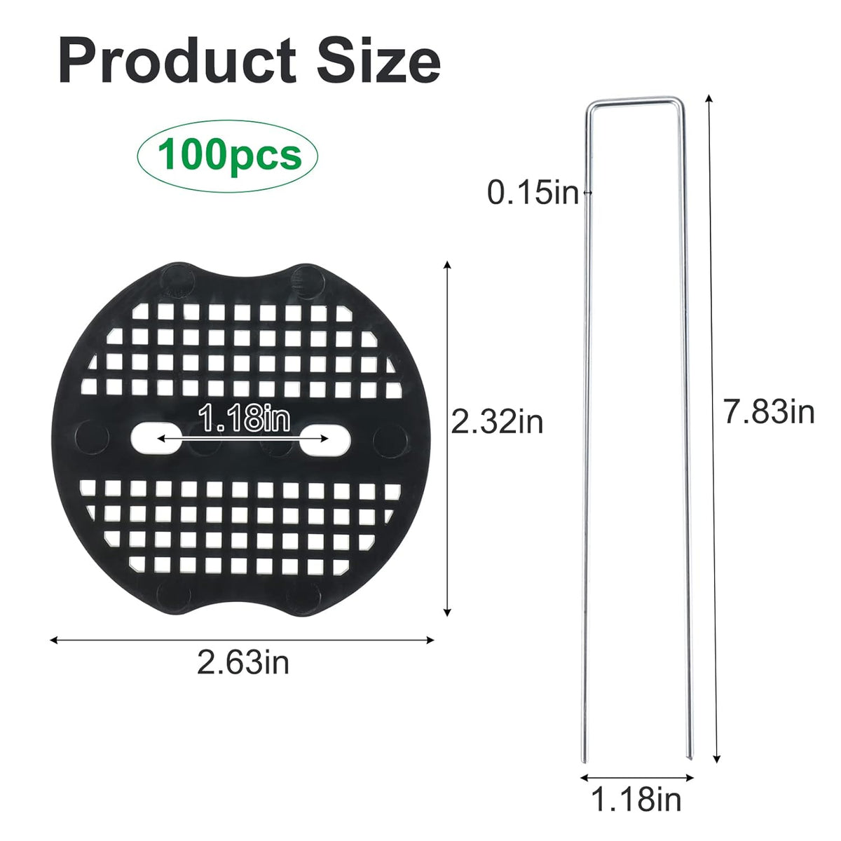 Finderomend 100 Pack Landscape Staples and 100 Pack Gaskets,8" Long 9 Gauge Galvanized Steel Garden