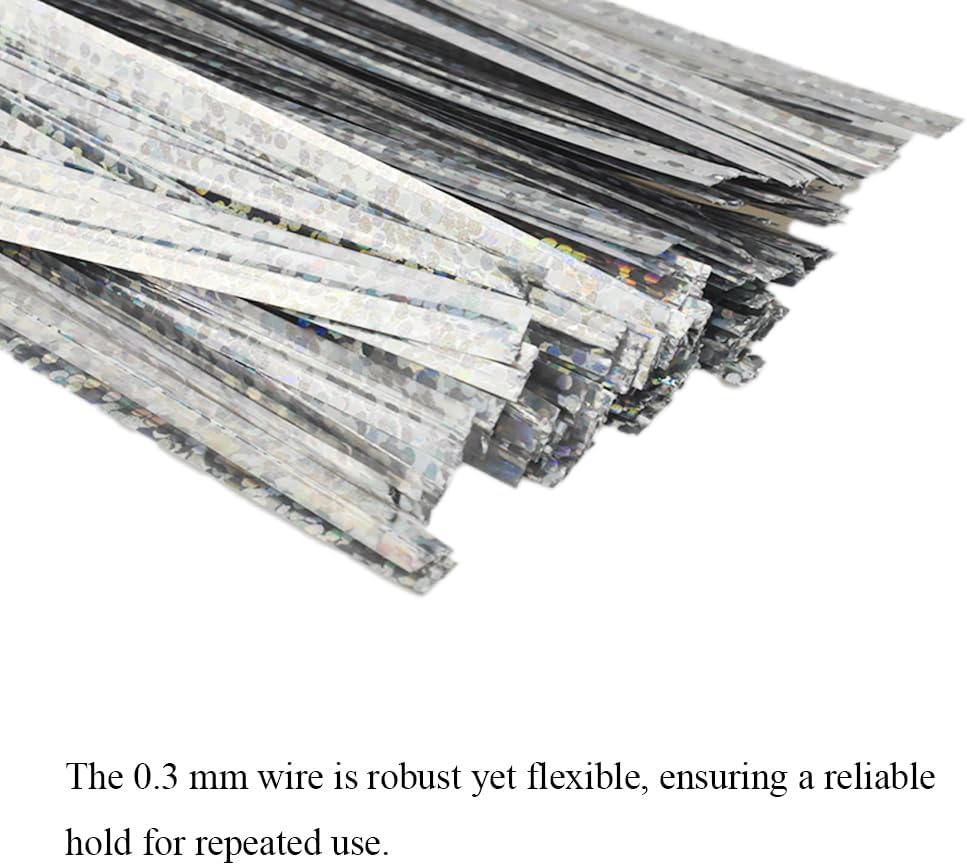 HAHIYO 300Pcs 4inches Holographic Silver Metal Twist Ties Bread Candy Coffee Bag Ties Plant Garden