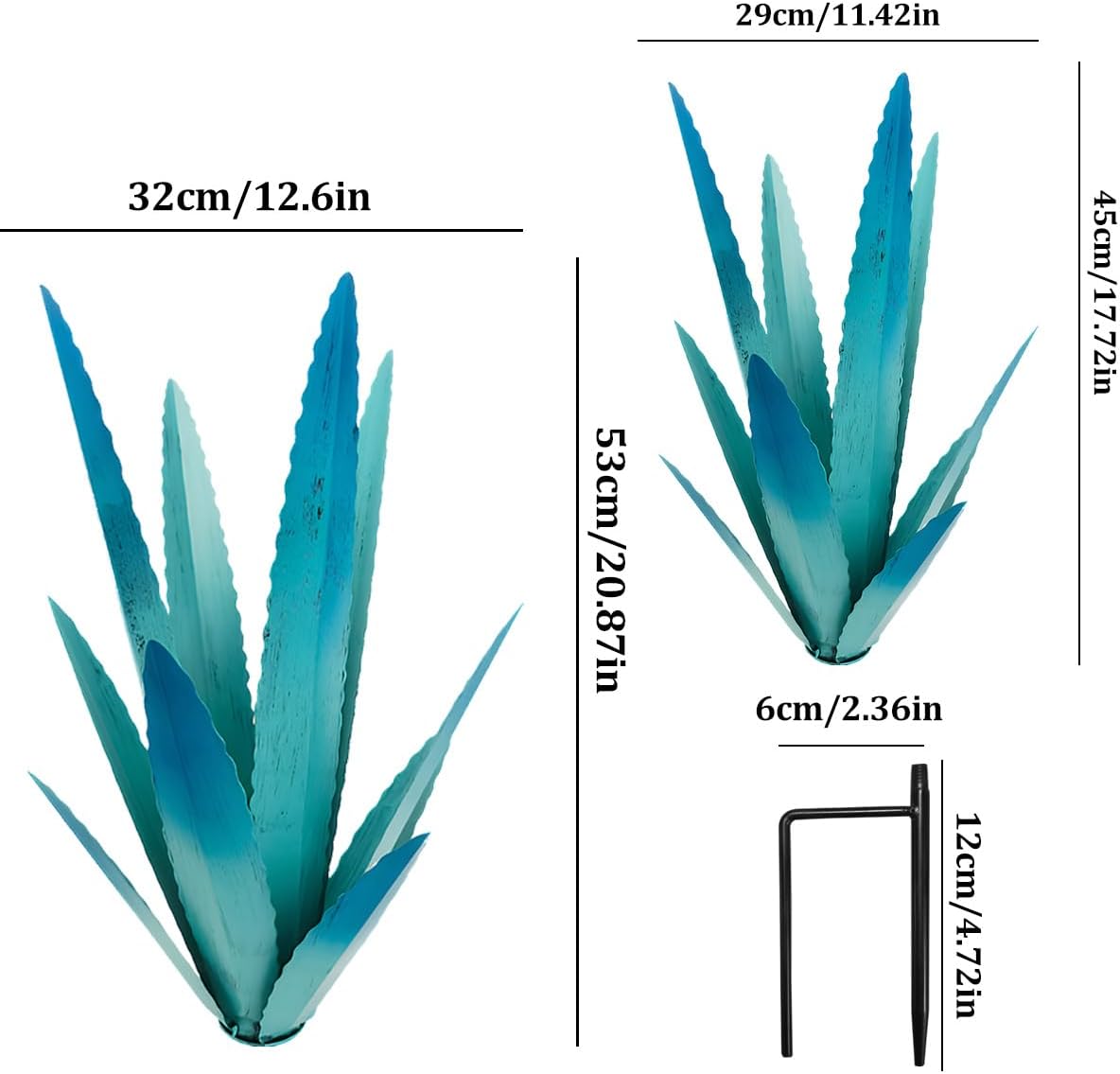 EROCK 2 Pcs Tequila Rustic Sculpture, Wind Resistant Metal Agave Plant Outdoor Home Decor, DIY