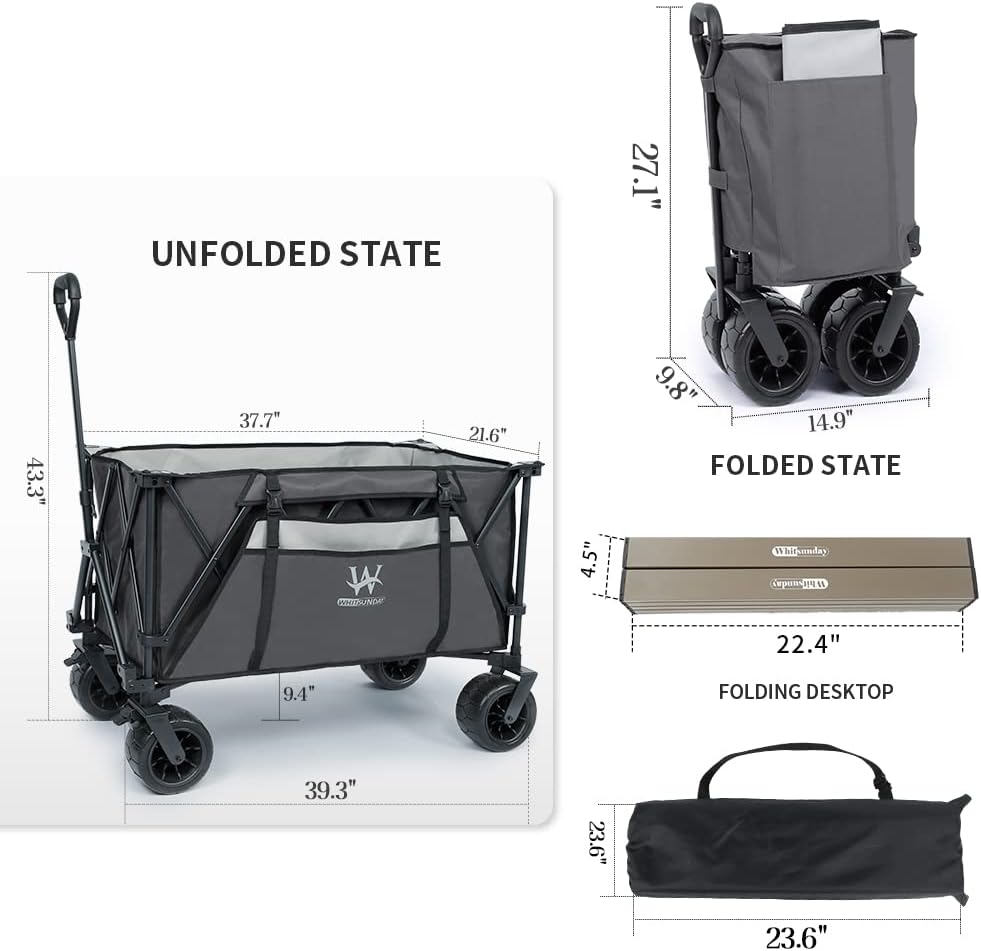 Whitsunday Heavy Duty Collapsible Wagon Cart,440Lbs Folding Outdoor All Terrian Wheel Utility