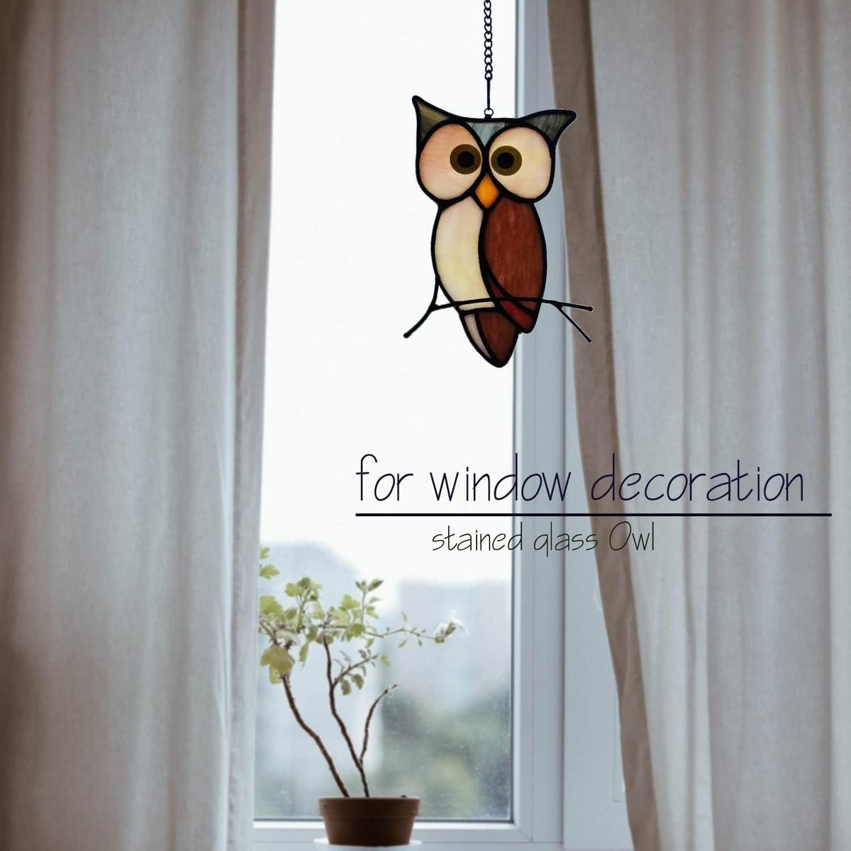 Stained Glass Owl Window Hanging Sun Catcher Halloween Decoration Birthday Gifts for Lover and