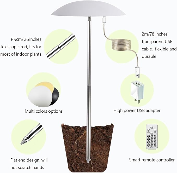 LED Grow Lights for Indoor Plants, Smart USB Small Full Spectrum Plant Lights with Remote, Height