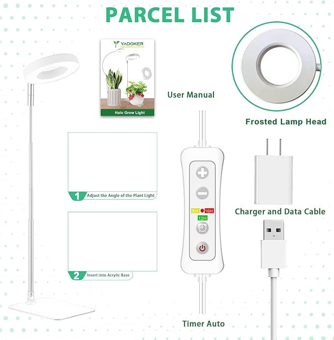 yadoker Halo Plant Grow Light, LED Growing Light Full Spectrum for Indoor Plants,Height Adjustable