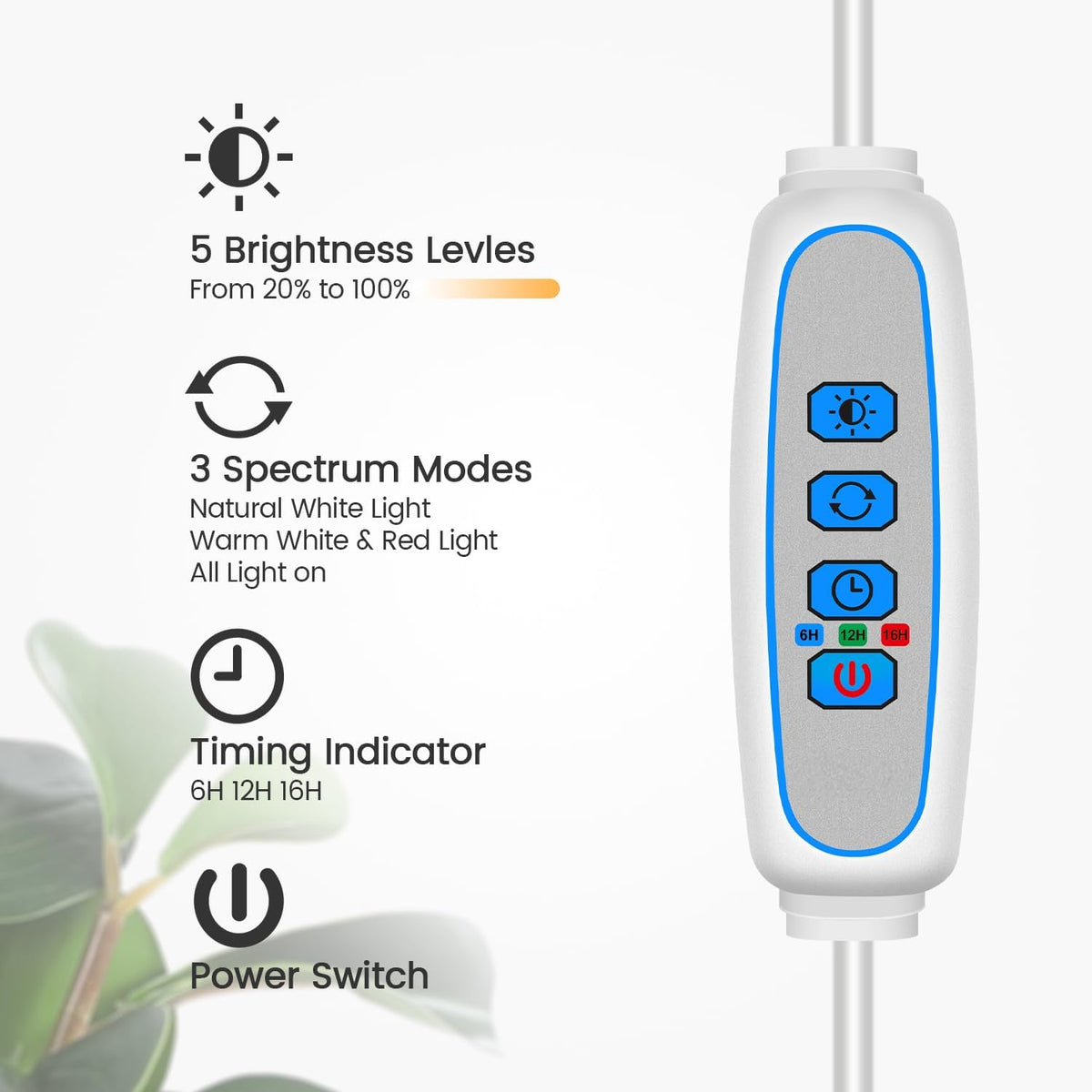 Garpsen Grow Light, Full Spectrum LED Plant Lights with Stand, 3 Color Modes Floor Grow Lamp with
