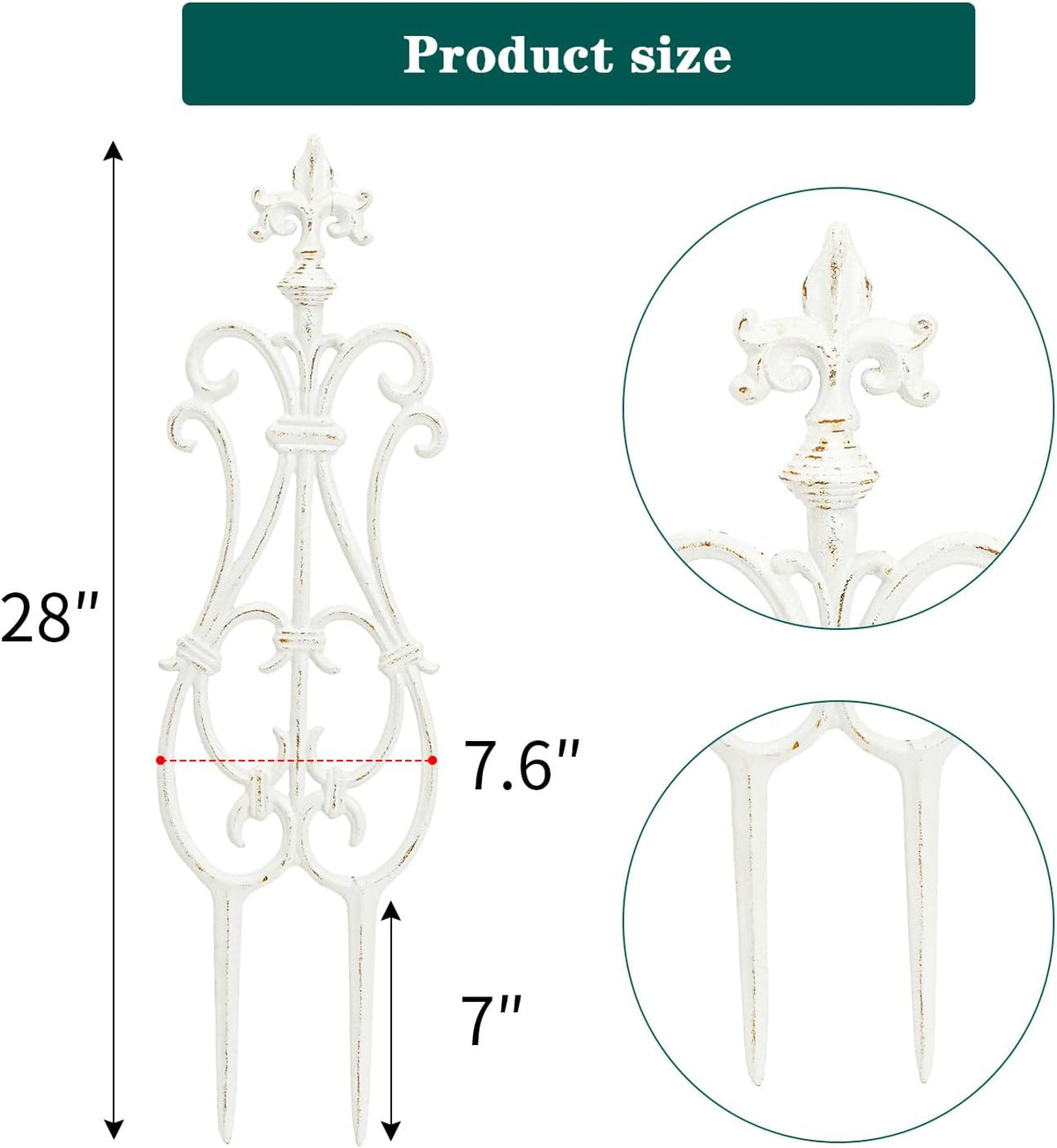 Sungmor Decorative Cast Iron Flower Bed Fence, 28" Tall Vintage Garden Edging Border, 4 Pack Heavy