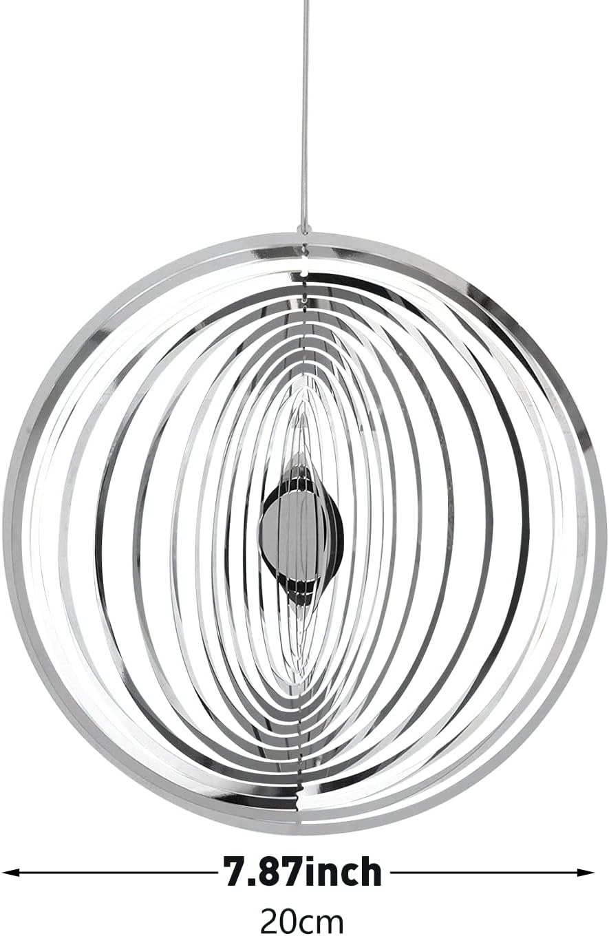 Hanging Wind Spinner Outdoor Metal Decorations, Silver Wind Spinners for Yard and Garden,3D Mirror