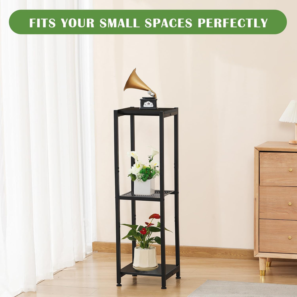 Extra Tall Plant Stand Indoor,40 Inch Plant Stands,3 Tier Metal Plant Stand with Heavy Duty Wood