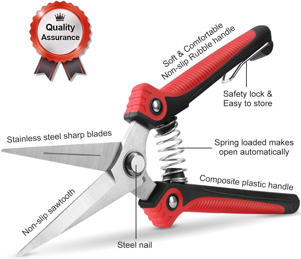 WYF Pruning Scissors, Professional Garden Shears - Straight Stainless Steel Blades - Sharp