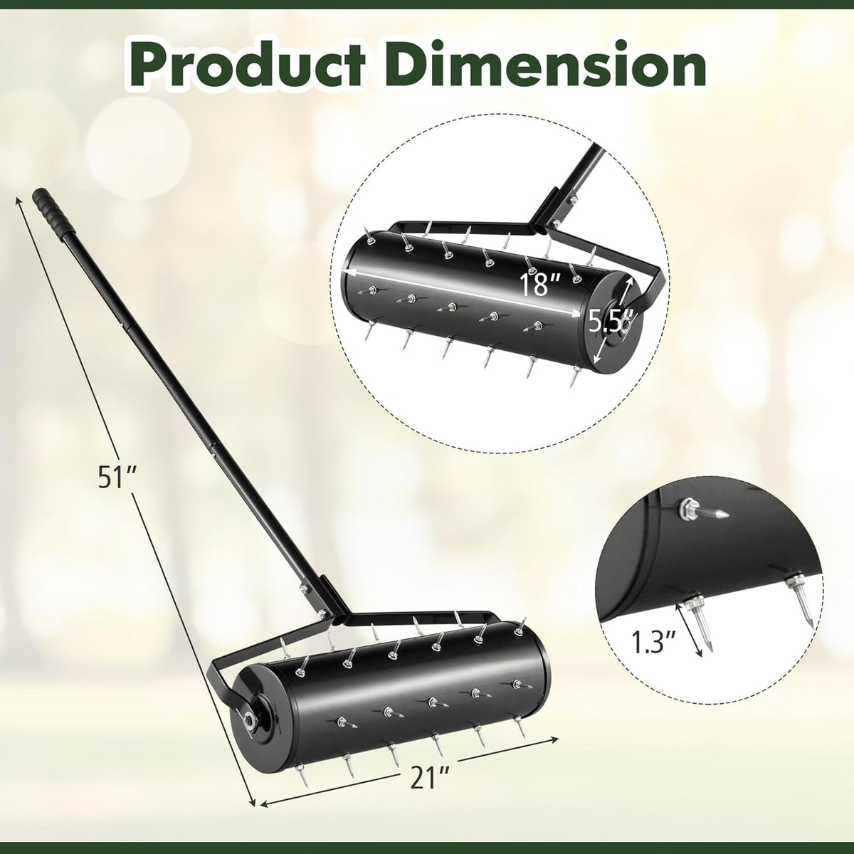 S AFSTAR 21" Manual Lawn Aerator, Heavy Duty Rolling Aerator Lawn Tool Filled Sand Stone with 51"